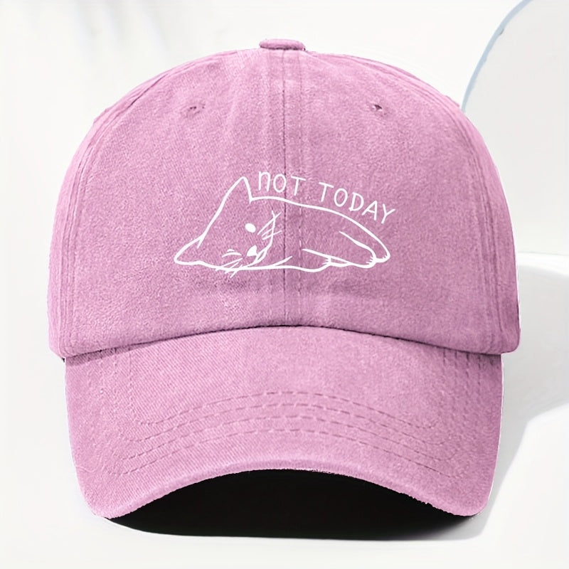 A Unisex Vintage Baseball Cap with Cat Print, Suitable for Outdoor. It Features Adjustable Size, Perfect for Daily Wear, All Seasons