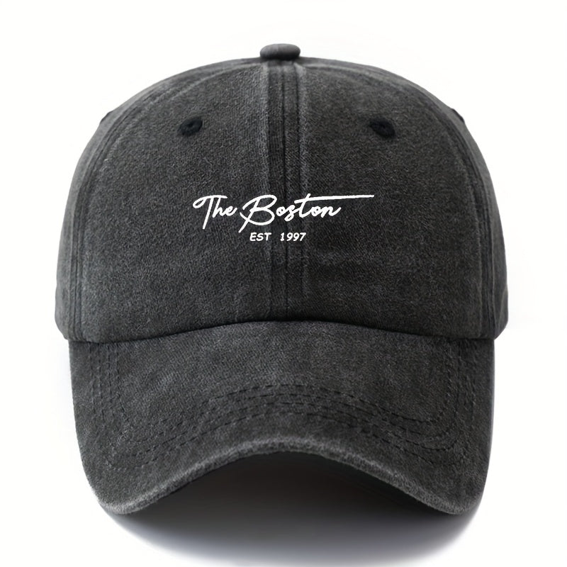 Unisex Vintage Washed Baseball Cap with "The Boston" Embroidery - Lightweight Curved Brim Hat Suitable for Outdoor, Travel, Camping - Durable Textile Material & Hand Washable