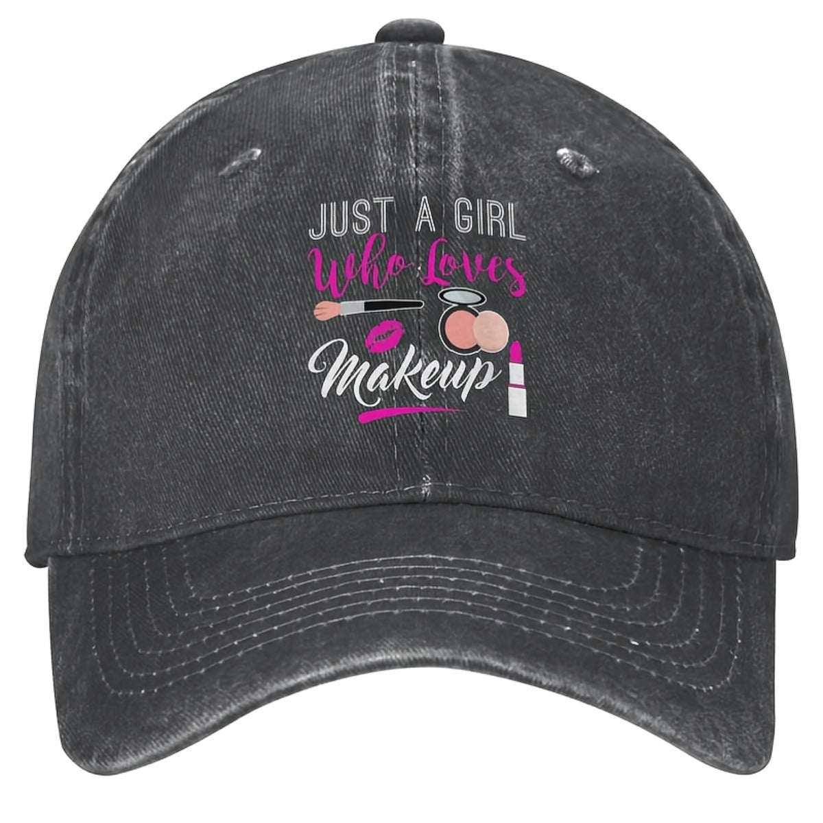 2026 Latest Face-Slimming Baseball Cap, American Retro Style, Couple'S Matching Cap, Just a Girl Who Loves Makeup, Fun Makeup Theme Baseball Cap- Unisex Washed Vintage Baseball Cap, Suitable for Both Men And Women, Machine Washable Outdoor Cap