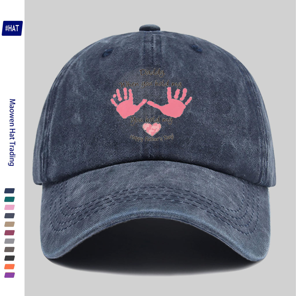 Adjustable Baseball Cap with "Daddy When You Hold Me" Lettering - Unisex Vintage Washed Hat Suitable for Streetwear, Machine Washable, Buckle Closure, Retro Design for Men & Women, Casual Fashion Accessory