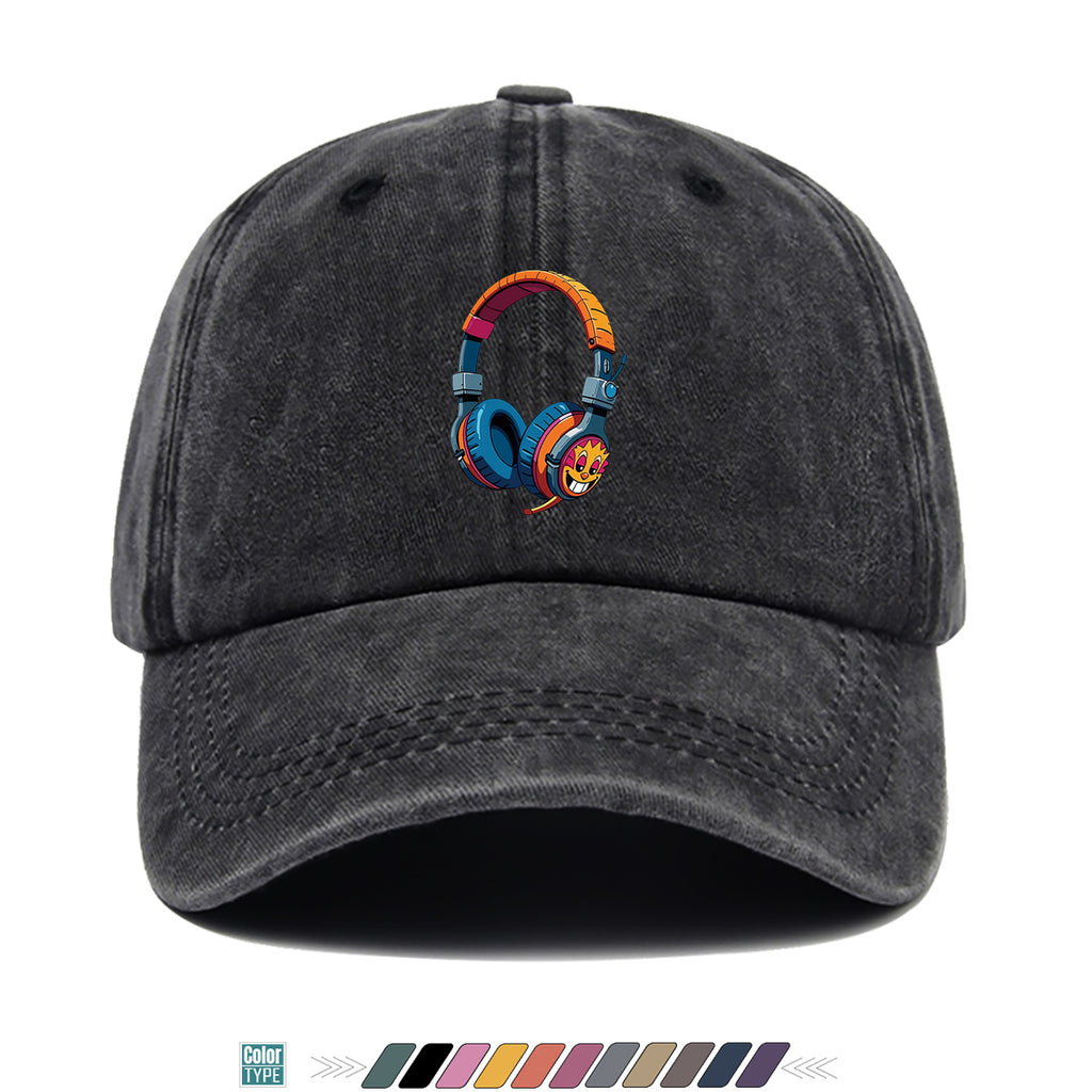 1pc Cartoon Fun Earphone Print Baseball Cap, Fashion Trendy Hip-Hop Hat, Unisex Adjustable Duckbill Cap, Comfortable Breathable Sun Hat, Street Style Essential for Music Festivals, Street Dance, Skateboarding, Casual Outings, Outfit, Parties