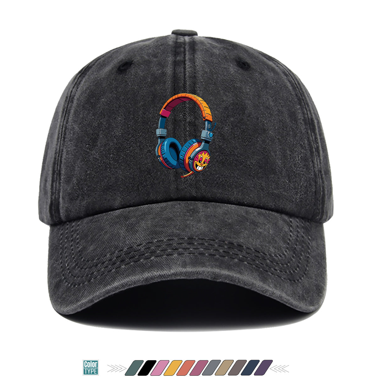 1pc Cartoon Fun Earphone Print Baseball Cap, Fashion Trendy Hip-Hop Hat, Unisex Adjustable Duckbill Cap, Comfortable Breathable Sun Hat, Street Style Essential for Music Festivals, Street Dance, Skateboarding, Casual Outings, Outfit, Parties