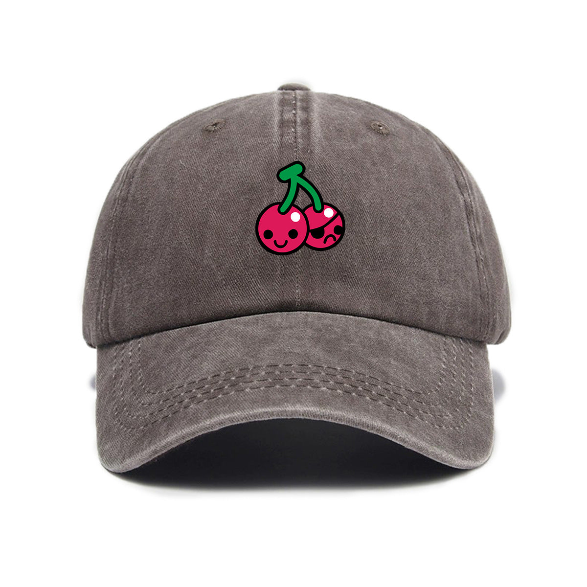 Washed Distressed Printed Baseball Cap Adult Cartoon Cherry Print Washed Distressed Soft Top Baseball Cap Unisex All-Match Outdoor Sun Hat