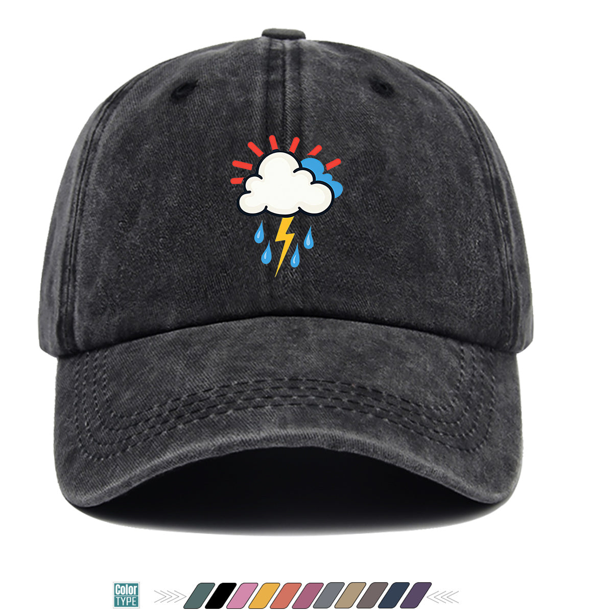 1pc 1pcs Unisex Adjustable Baseball Cap with Cloud Lightning Raindrop Print, Outdoor Sports Hat, Suitable for Daily Wear, Camping, Music Festivals, Cycling, Travel -  Gift for Men & Women, Birthday Present