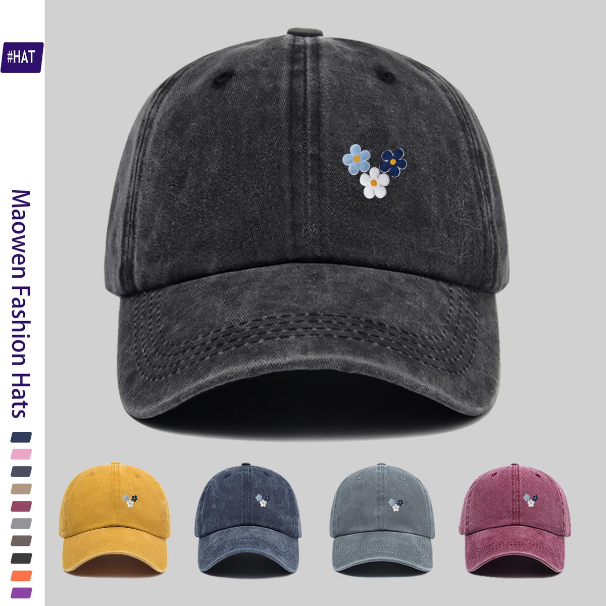 1pc of Vintage Distressed Adjustable Sports Cap, Washed Style Hat, Fresh and Elegant Three-flower Combination Print Design, Outdoor Casual Cap, Fashionable Printed Breathable Baseball Cap, a Must-have Fashion Item