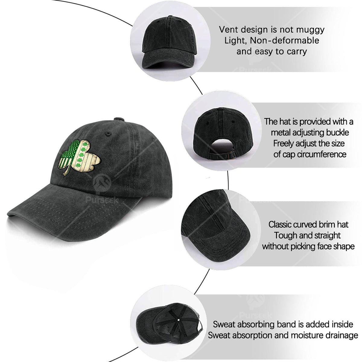 US American Flag with Shamrocks for St Patricks Day Baseball Hat Unisex