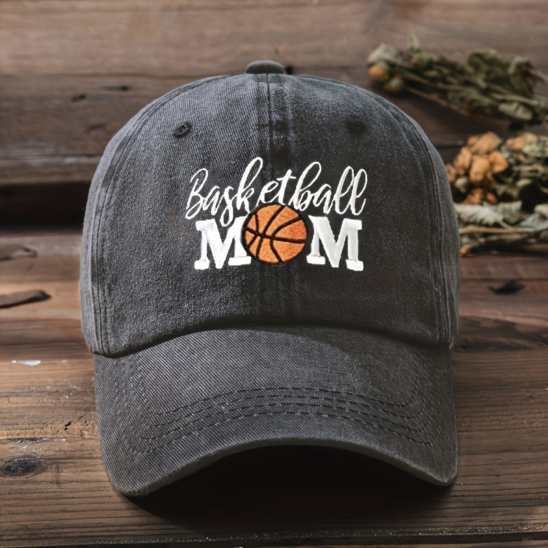 Trendy Unisex Embroidered BASKETBALL MOM Washed Baseball Cap for Outdoor And Casual Wear