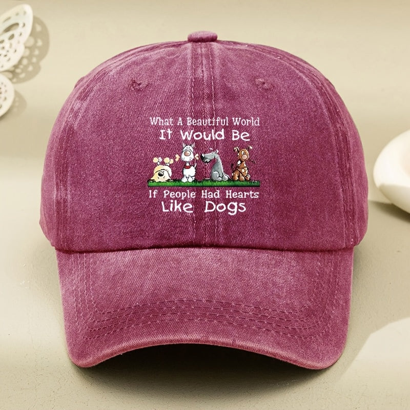 Cartoon Dog Print Baseball Cap, Vintage Washed Soft Top, Adjustable Breathable Polyester Hat, Machine Washable, Occasion Theme, Print Craftsmanship, Adjustable Hat|Vintage Baseball Cap|Polyester Fiber Cap