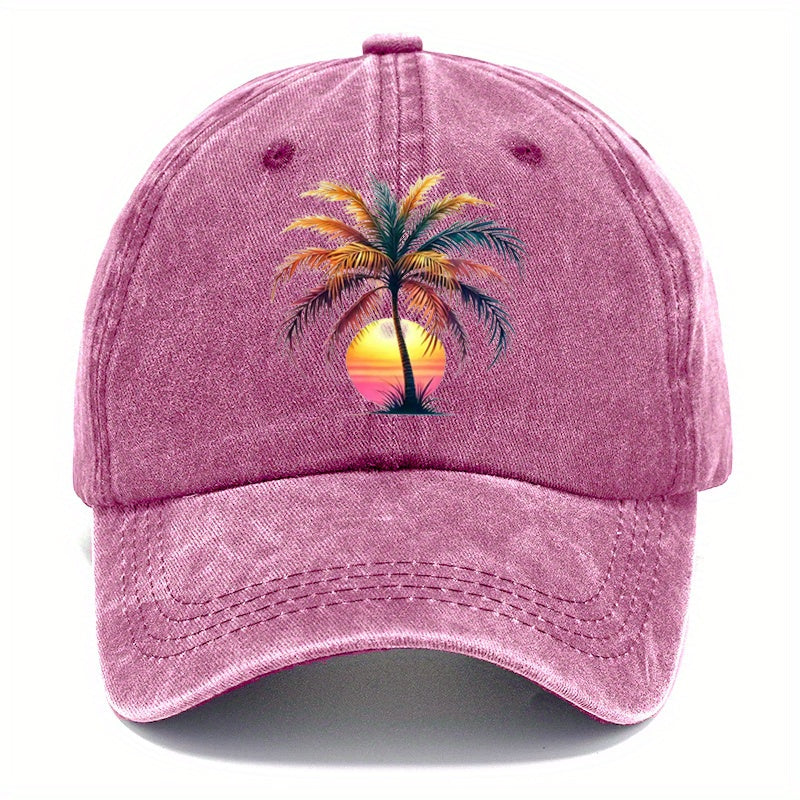 Sunset Palm Tree Print Men's Hat, Casual Men's Baseball Cap, Fashionable Men's Hat, Adjustable, Suitable for Outdoor Sports on the Beach, Designed with Graphic Prints, Multiple Styles Available