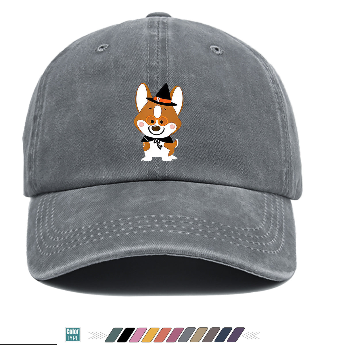 1pc Corgi Dog Cartoon Print Baseball Cap, Cute Wizard Hat with Glasses Design, Comfortable Breathable Sun Hat, Fashionable And Adorable Trendy Hat, Unisex Adjustable Size, Travel Hat, Bestie Shopping Hat, Suitable for Holiday Parties