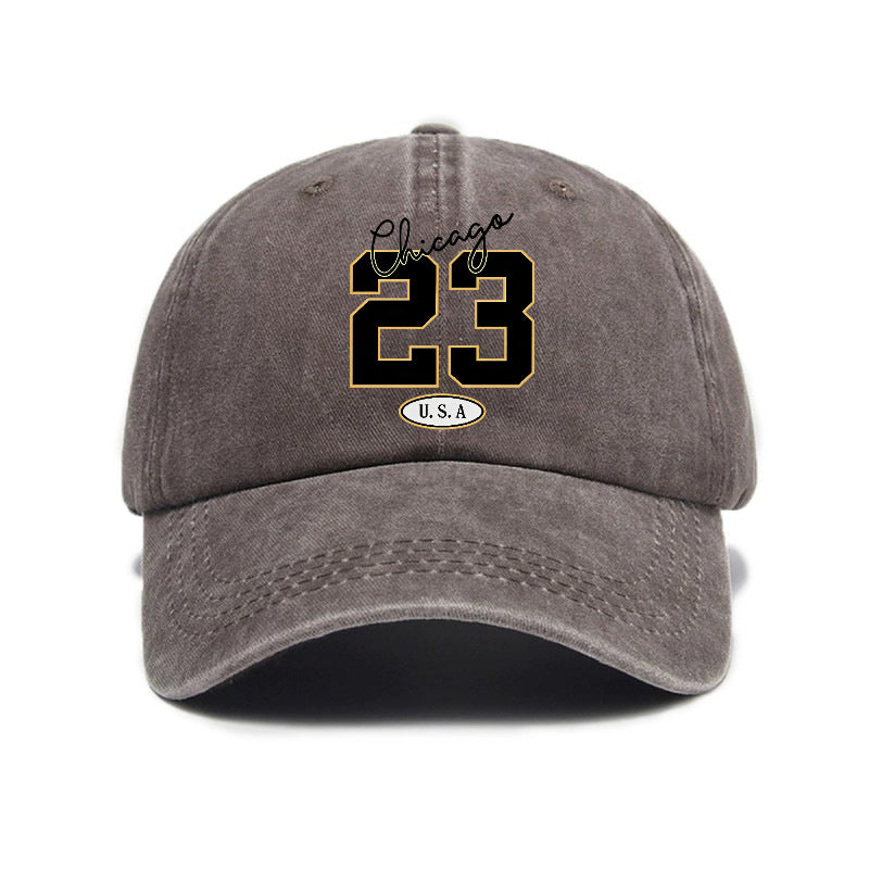 Fashionable, Simple, and Versatile Trendy Number 23 Print Washed Distressed Soft-top Sun- Baseball Cap, Unisex Hat