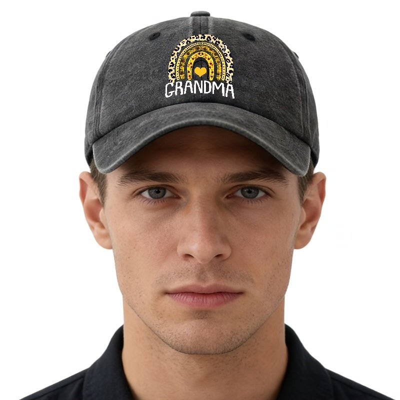 Unisex Fashion Versatile Printed Leopard Rainbow Grandma Baseball Cap, Classic Retro Washed Outdoor Lightweight Curved Brim Hat, Trucker Cap, Suitable for Outdoor Vacation Travel Camping And Casual Occasions, Holiday Party Hip-Hop Hat