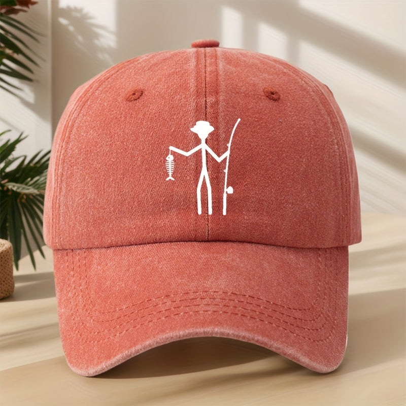 Vintage Baseball Cap | Creative Fishing Design, Soft & Comfortable, Breathable & Sweat-Absorbent Polyester, Adjustable Fit for Outdoor Sports, Fishing, Camping - Black with White Graphic Print, Fishing Hat