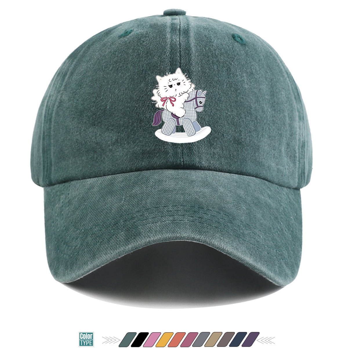 1pc Cartoon Cat Riding a Wooden Horse Printed Baseball Cap, Cute and Adorable Sun Hat, Stylish, , and Beautiful, Unisex Adjustable Baseball Cap, Daily Casual Hat, Family Outing Hat, Suitable for Shopping, Picnics, Amusement Parks, Parties