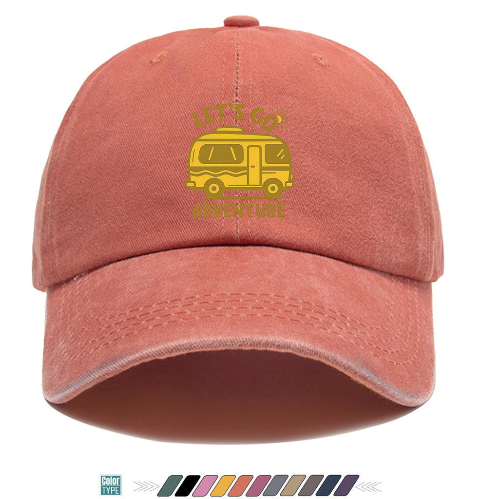 1pc "LET's GO ADVENTURE" Camper Van Print Baseball Cap, Vintage Yellow RV Pattern Sun Hat, Fashionable Casual Sun Hat, Unisex Adjustable Duckbill Cap for Outdoor Adventures, Road Trips, Camping Picnics, Weekend Outings, Park Strolls, Beach Vacations