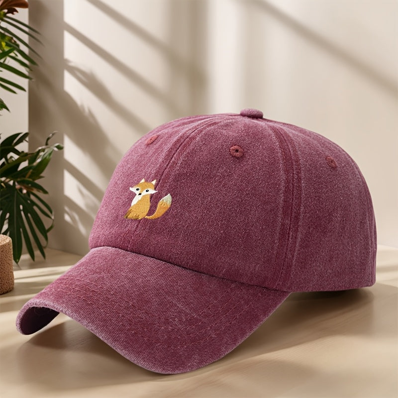Fox Embroidered Baseball Cap Classic Washed Vintage Distressed Duckbill Cap Personalized Street Hip-Hop Hat Outdoor Casual Sports Shopping Vacation Baseball Cap
