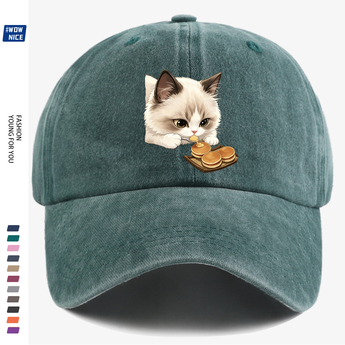 1pc 1pcs Cat Eating Muffin Baseball Cap with Kitten Print - Adjustable Unisex Hat Suitable for Men & Women, Cute, Streetwear, Café Outfits, Daily Wear, Fashionable Cap for Bestie Gatherings & Weekend Outings