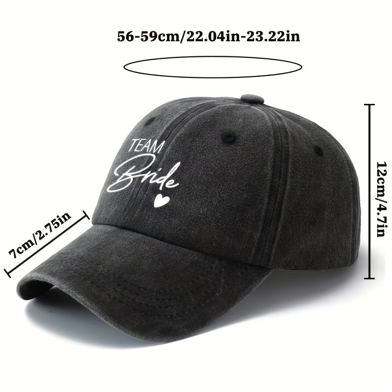 Unisex Printed Letter Washed Baseball Cap, TEAM Bride Curved Brim Hat, Lightweight Outdoor Bucket Hat for Camping And Travel Casual Style, Trucker Baseball Cap Suitable for Men And Women