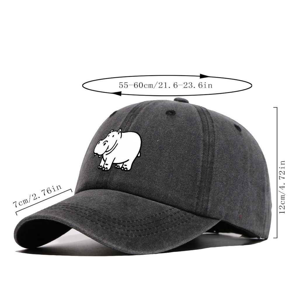 1pc Cartoon Hippopotamus Black And White Line Print Baseball Cap, Comfortable Breathable Duckbill Hat, Fashionable Cute Easy Unisex Adjustable Casual Daily Outing Hat, Vacation Hat, Bestie Couple Matching Hat, Suitable for Shopping, Picnic, Walking