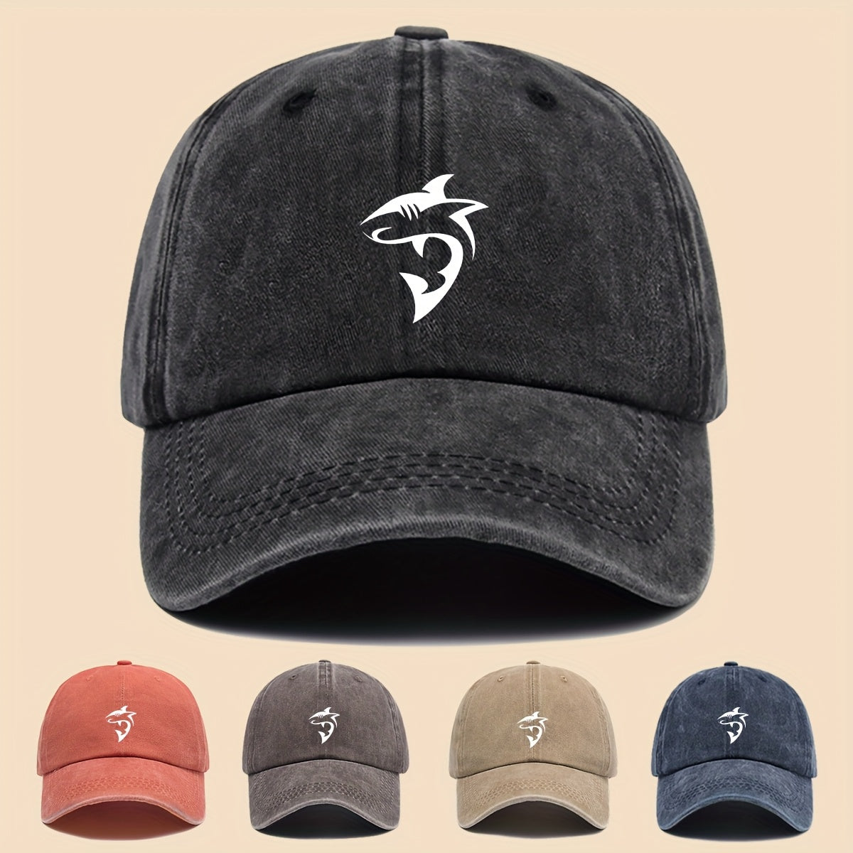 1 Unisex Ocean Theme Baseball Cap with White Shark Graphic Print - Breathable Adjustable Dad Hat for Skateboarding, Hiking, Fishing | Fashion Couple Outdoor Additions, Perfect Gift for Birthdays, Christmas, Halloween, Thanksgiving (Black)