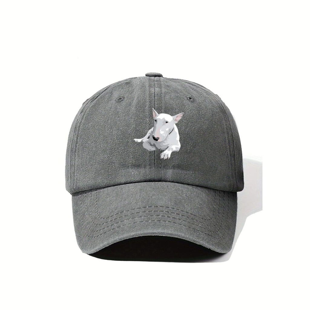 Bull Terrier Realistic White Bull Terrier Pet Portrait Art American-Style Printed Baseball Cap Vintage Washed Distressed Unisex Spring And Autumn Outdoor Sun Hat Personalized Trendy Hip-Hop Duckbill Cap