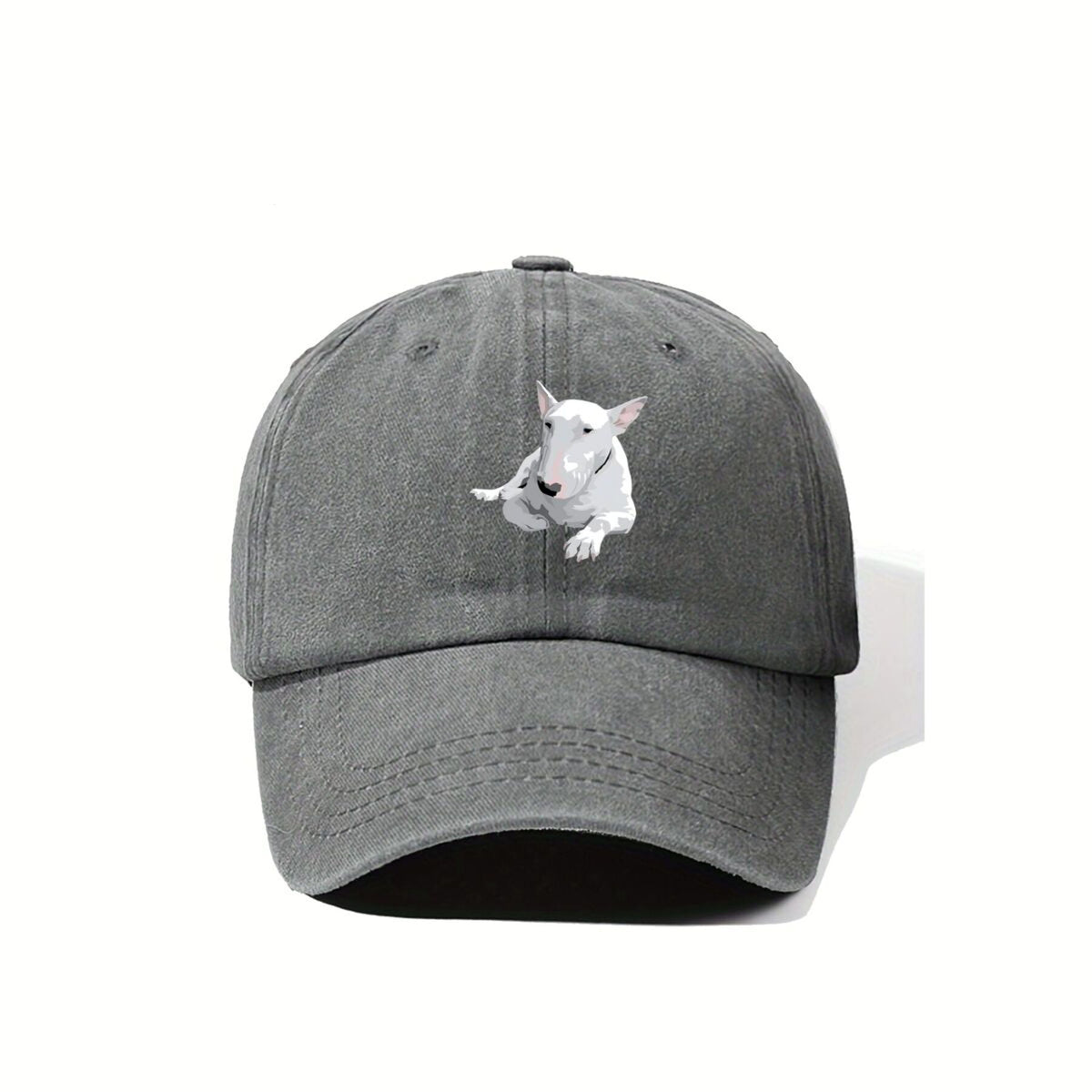 Bull Terrier Realistic White Bull Terrier Pet Portrait Art American-Style Printed Baseball Cap Vintage Washed Distressed Unisex Spring And Autumn Outdoor Sun Hat Personalized Trendy Hip-Hop Duckbill Cap
