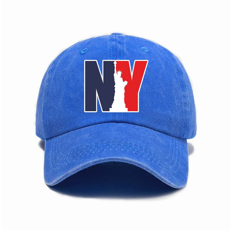 1 Washed Distressed Print Baseball Cap for Adults, NY Statue of Liberty Print, Washed Vintage Distressed Soft Top Baseball Cap, Unisex Versatile Baseball Cap