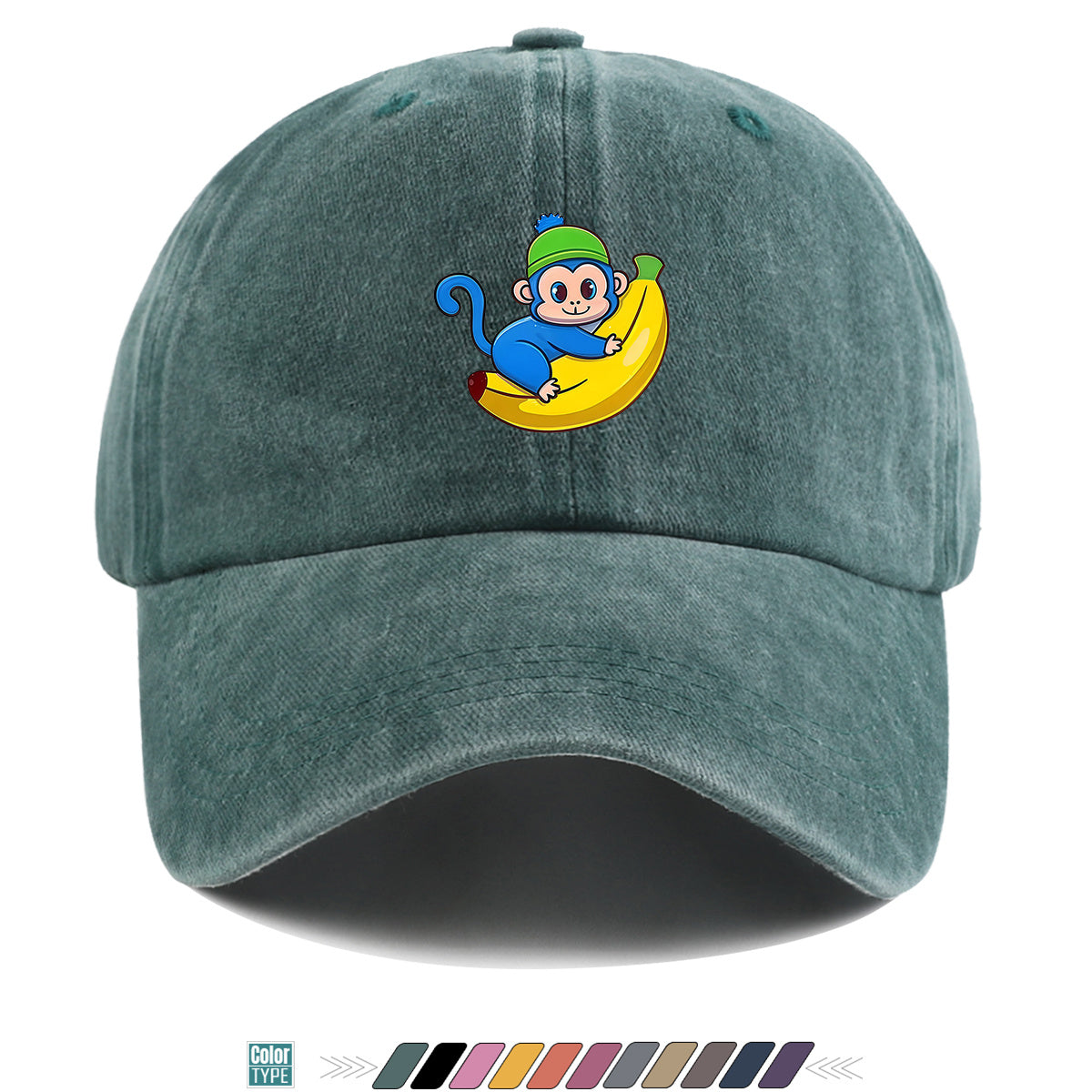 1pc Blue Monkey Banana Print Baseball Cap - Adjustable Unisex & Hat with Monkey & Banana, Suitable for Daily Wear, Outdoor Activities, Amusement Parks, Birthday Gifts - Cute Birthday Present for And