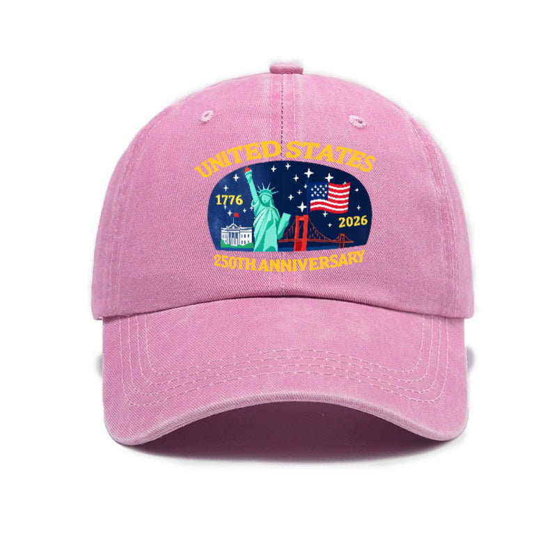 New Fashionable Versatile USA 250th Print Washed Distressed Soft Top Sun Visor Baseball Cap, Unisex