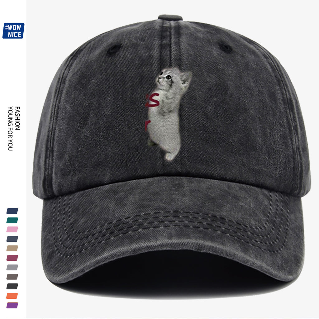 1pc "YES SIR" Text and Cute Kitten Print Baseball Cap, Unisex, Slimming Fit. Fashionable Casual Style, Adjustable Size. Suitable for Daily Outings, Shopping, Parties, Travel, and Outdoor Activities. Versatile and Practical, a Thoughtful Gift
