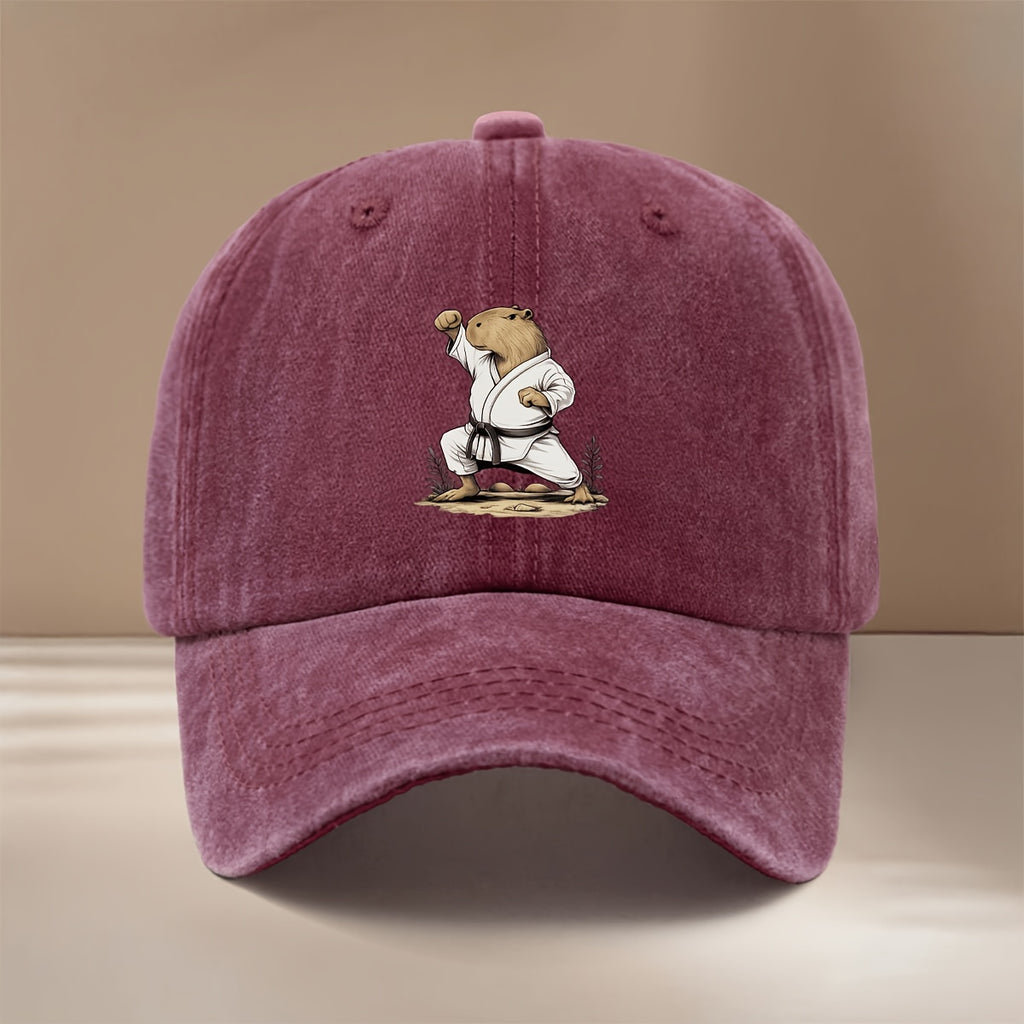 This Is a Baseball Cap Featuring a Capybara Design with a Martial Arts Theme. It'S Lightweight, Trendy, Adjustable, And Suitable for Both Men And Women. The Comfortable And Stylish Duckbill Hat Is Perfect for Outdoor Sports, Gatherings