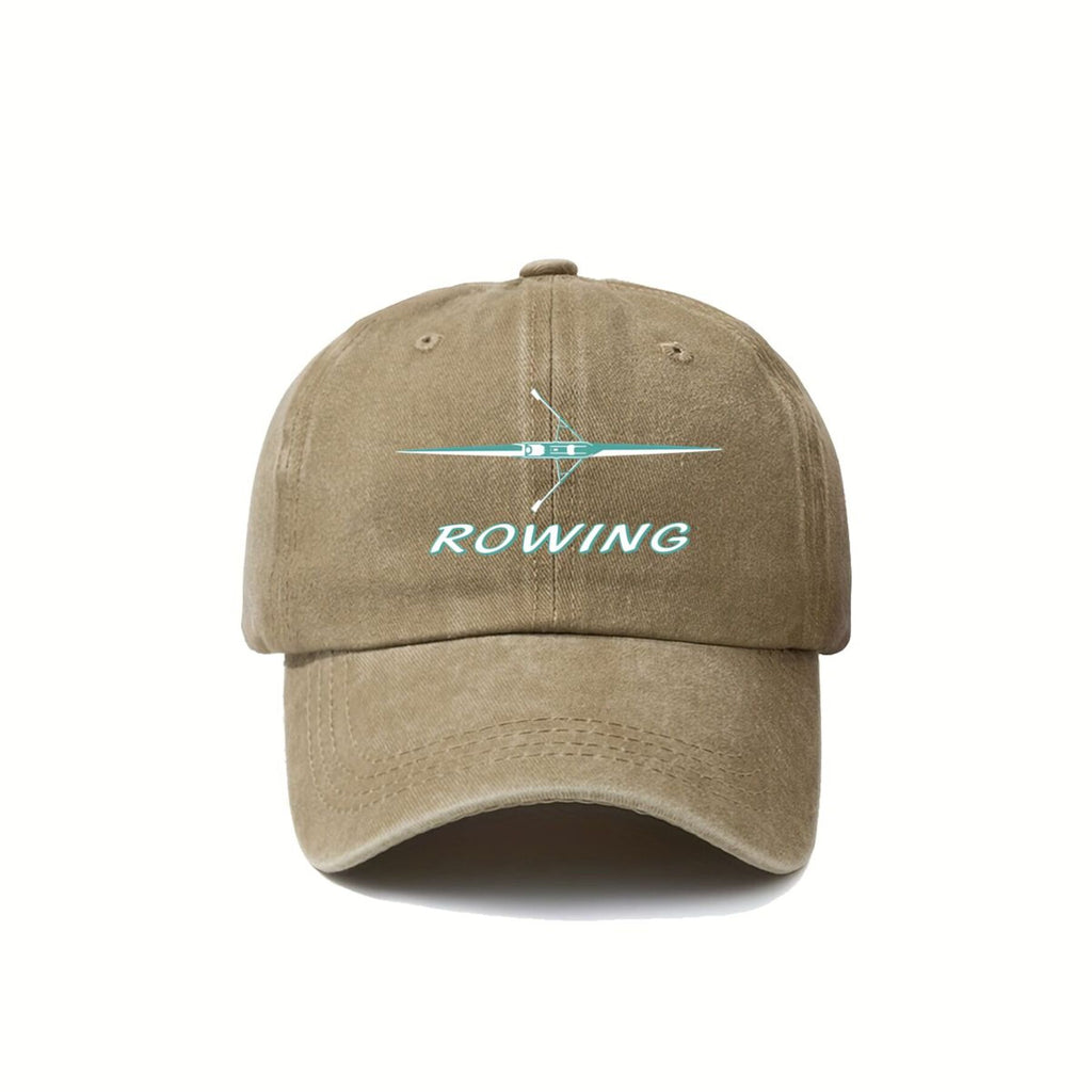 Men' & Women' Vintage Rowing-Themed Baseball Cap with Boat & Oar Typography - Adjustable Pull-String Closure, UPF Sun, Machine Washable Retro Unisex Cap Suitable for Outdoor Sports, Rowing Enthusiasts, Casual Streetwear