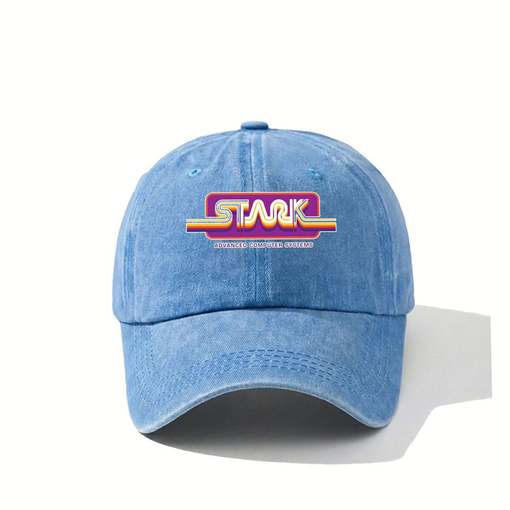 1980S Stark Technologies Computer Graphics Sticker Vintage Washed Distressed Duckbill Cap Unisex Outdoor Baseball Hat Adjustable Lightweight Breathable Retro Style Golf Cap