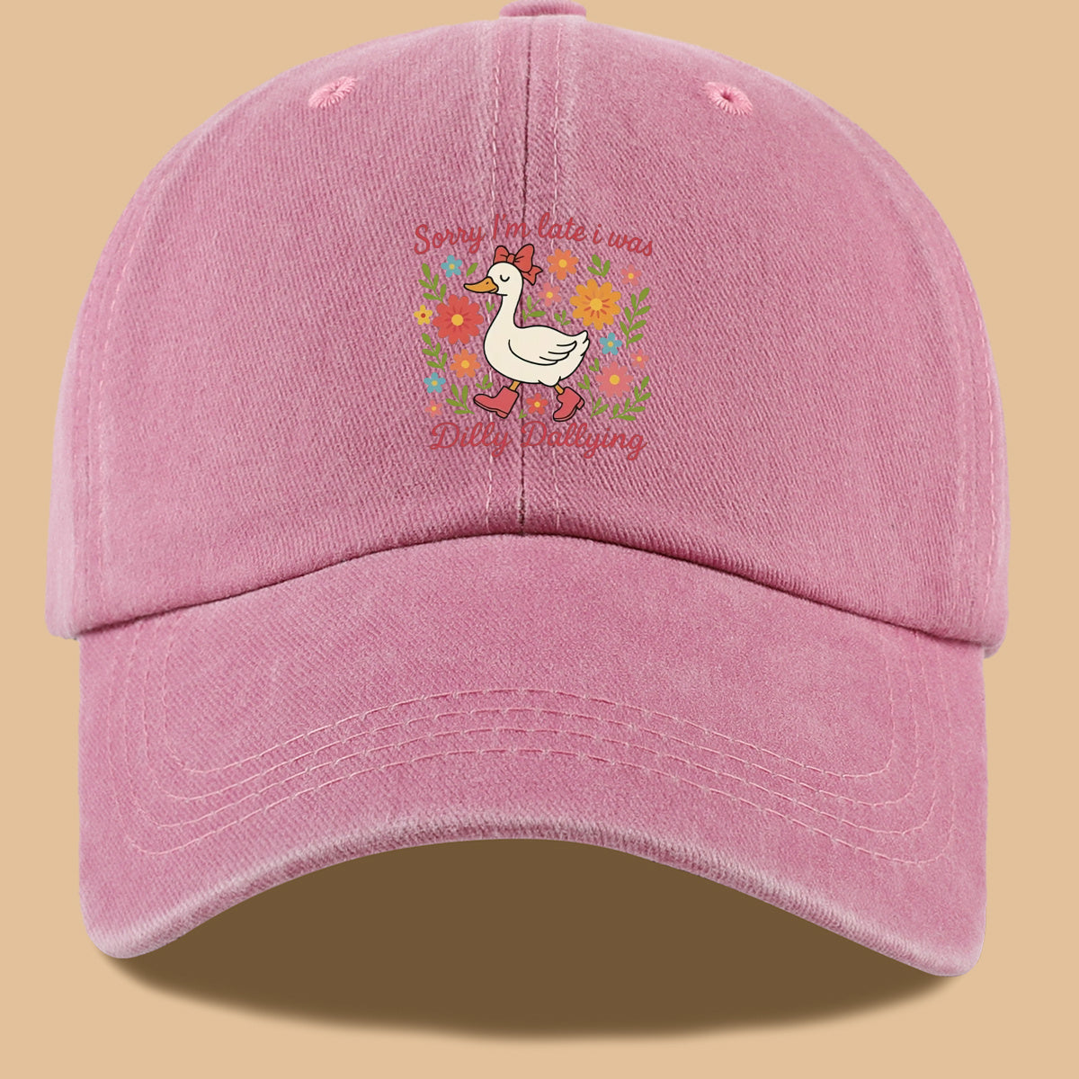 1pc Cute Duck "Sorry I'M Late, I Was Procrastinating" Printed Baseball Cap, Comfortable Breathable Sun Hat, Fashionable And Aesthetic Unisex Baseball Cap, Adjustable Size, Casual Duckbill Cap, Suitable for Picnics, Shopping, Dates, Walks, Vacations