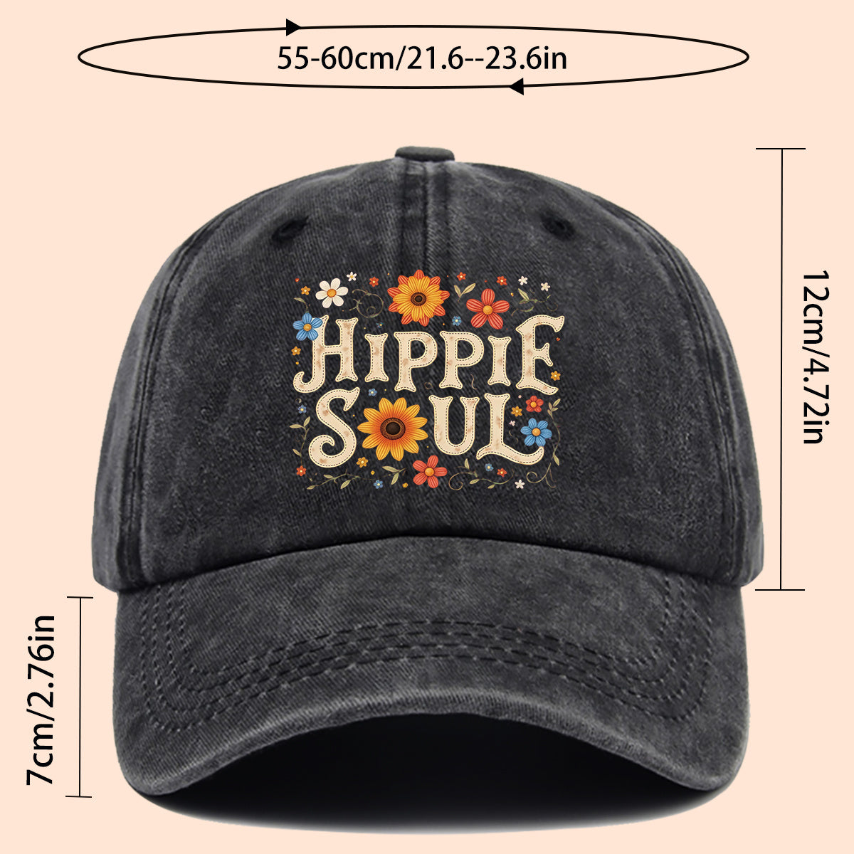1pc 1pcs Hippie Soul Vintage Baseball Cap & Duckbill Sun Hat - Adjustable Unisex Retro Hat with Duckbill Cap, Suitable for Outdoor, Music Festivals, Travel, Daily Wear, Gift for Men & Women, Youth Street Fashion Accessory