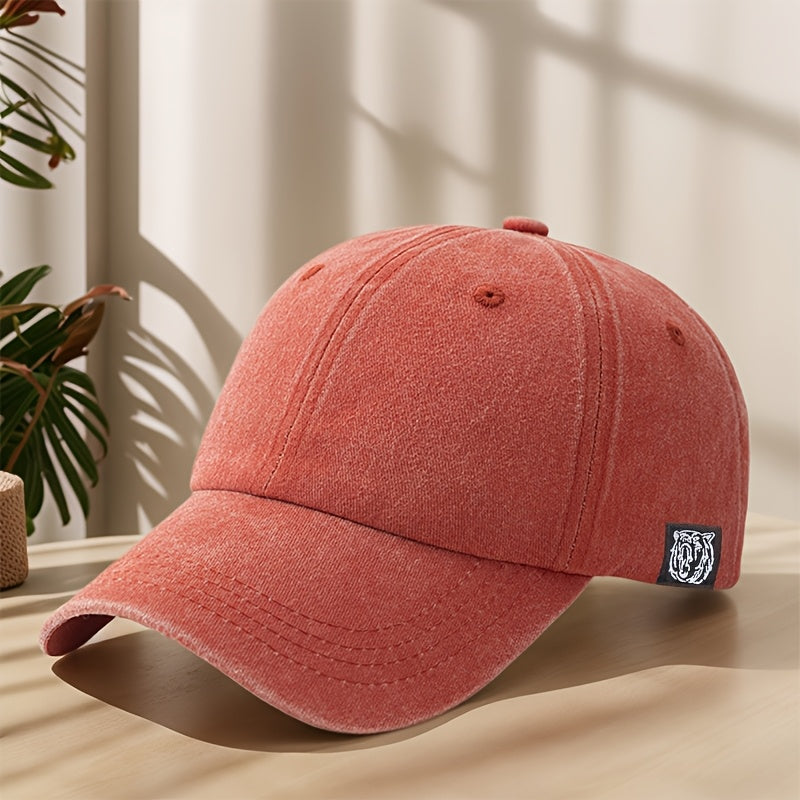 Tiger Head Logo Patch Baseball Cap Classic Washed Distressed Vintage Duckbill Cap Soft Comfortable Sweat-Absorbent Breathable Hat Outdoor Leisure Sports Mountaineering Camping Fishing Hat Streetwear Hip Hop Hat