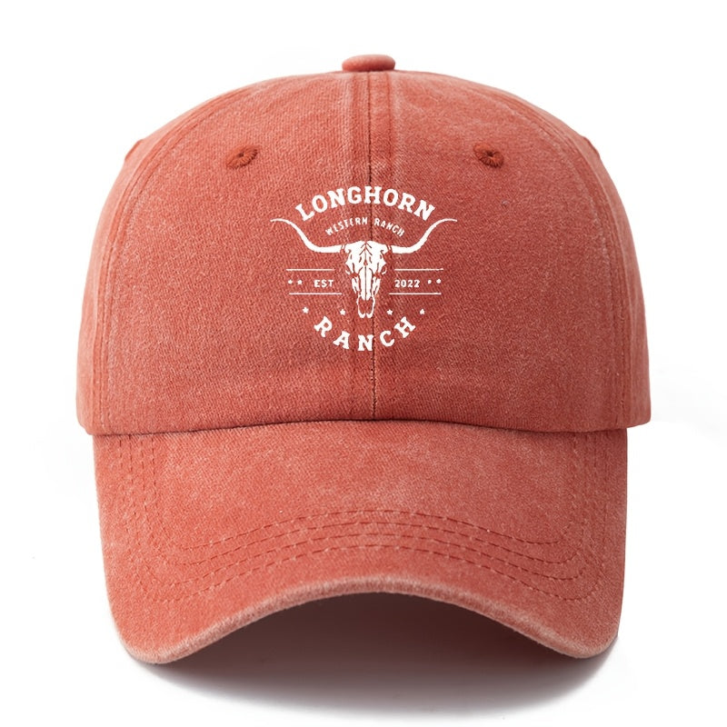 Unisex LONGHORN Printed Retro Baseball Cap with Iconic - Lightweight Curved Brim Trucker Hat Suitable for Outdoor, Travel, Camping, Hip-Hop Style, Machine Washable for Men & Women, Casual Gift for Parties and Daily Wear