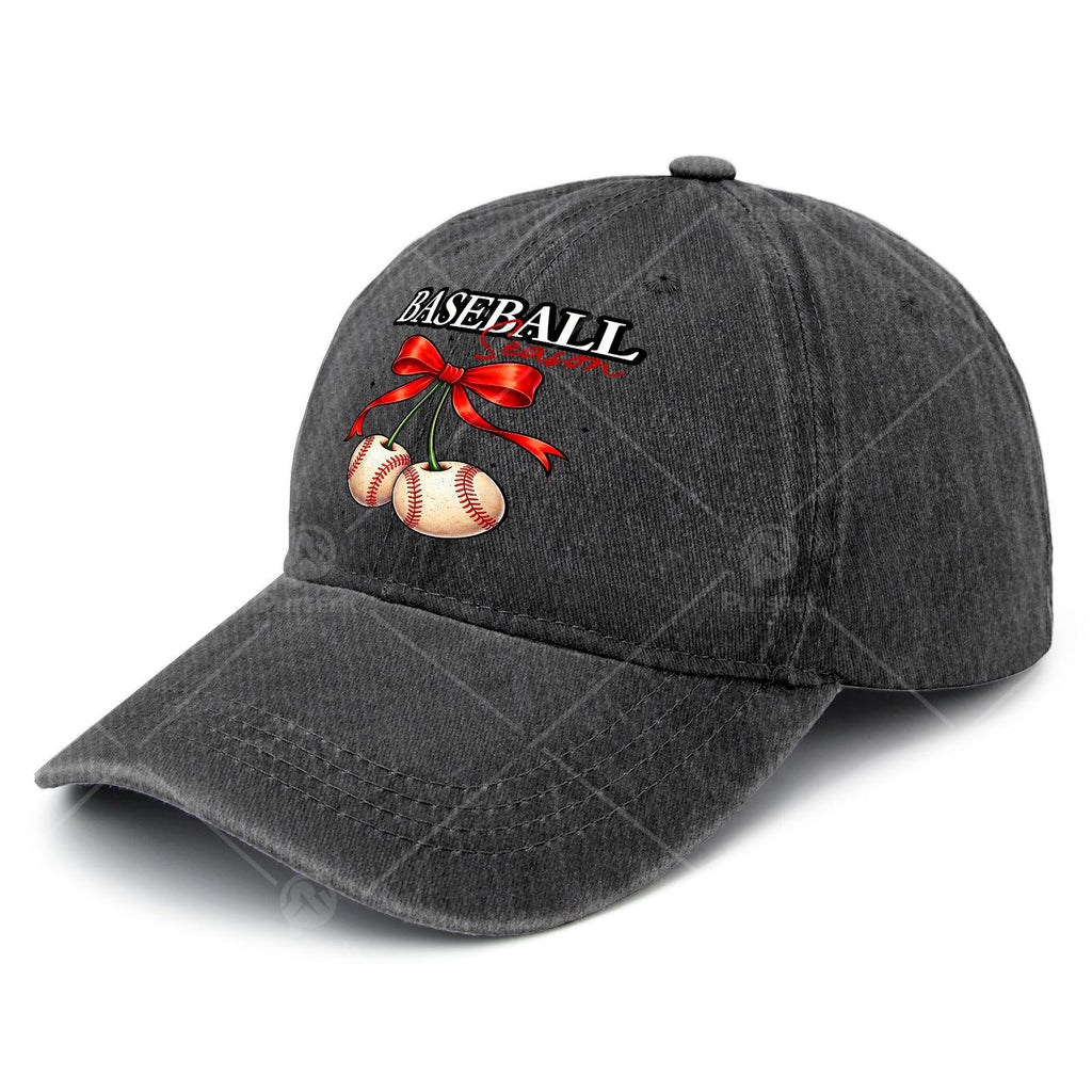 Unisex Vintage Washed Baseball Cap with Cherry Bow, Suitable for Baseball Season