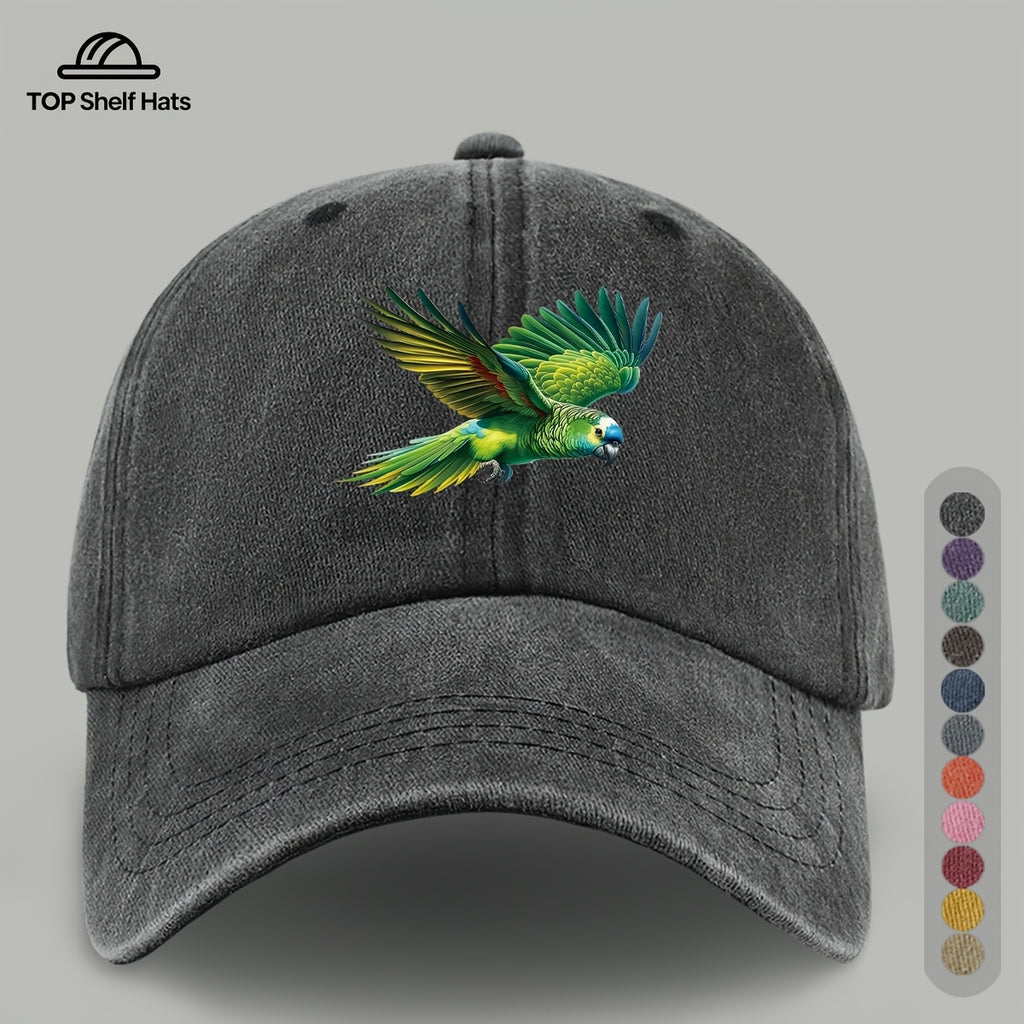 1pc Fashionable Trendy Green Parrot Pattern Design Printed Baseball Cap, Lightweight Comfortable Breathable Adjustable Size, Black PAPA Truck Driver Retro Dad Hat, Mom Beach Vacation Sun Hat, Youth Couple Outdoor Skate Cap