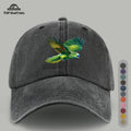 1pc Fashionable Trendy Green Parrot Pattern Design Printed Baseball Cap, Lightweight Comfortable Breathable Adjustable Size, Black PAPA Truck Driver Retro Dad Hat, Mom Beach Vacation Sun Hat, Youth Couple Outdoor Skate Cap