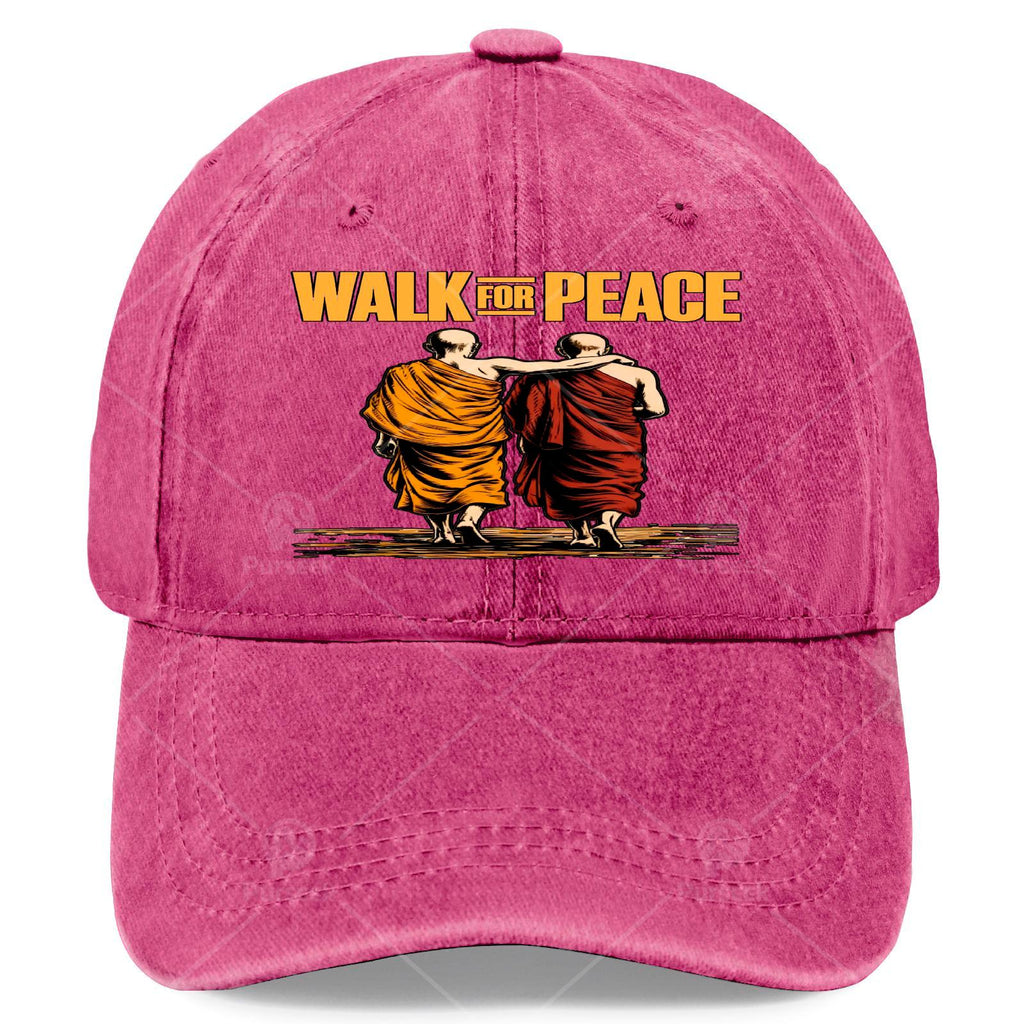 Unisex Vintage Washed Baseball Hat Featuring a Bold Quote about Walking for Peace with Monks