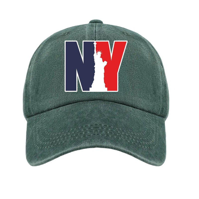 1 Washed Distressed Print Baseball Cap for Adults, NY Statue of Liberty Print, Washed Vintage Distressed Soft Top Baseball Cap, Unisex Versatile Baseball Cap