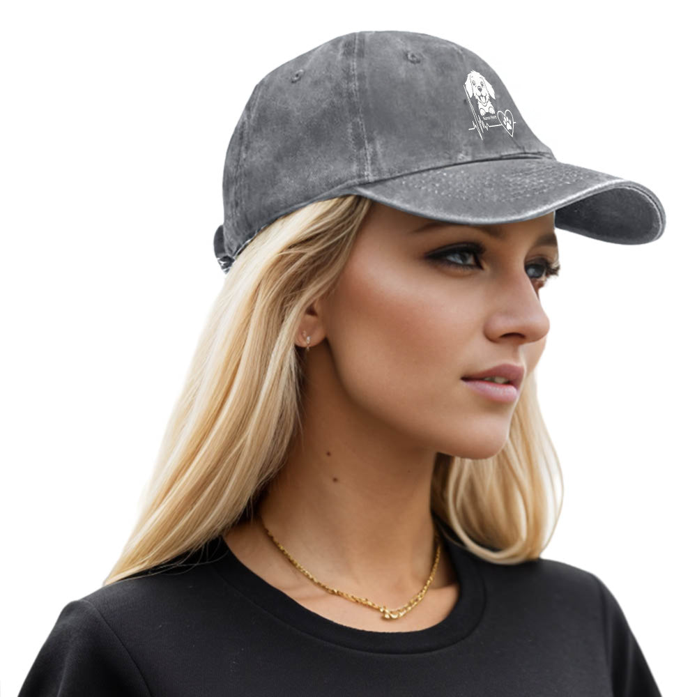 White Puppy Head Cartoon Print Women's Vintage Floral Print Hat, Retro Dad Hat for Both Men and Women, Vintage Foreign Trade Baseball Cap, New Soft-top Outdoor Driving Cap