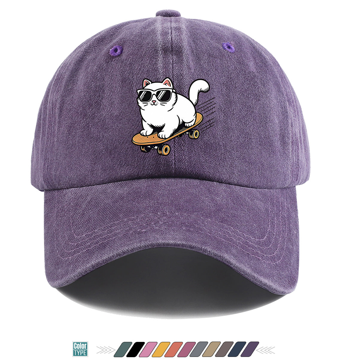 1pc 1pcs White Cat with Fashion Glasses Trucker Hat - Adjustable Unisex Cap Suitable for Skateboarding, Streetwear, Music Festivals, Summer Sun, Breathable Visor, Trendy Gift for &, Birthday Present for Skateboarders