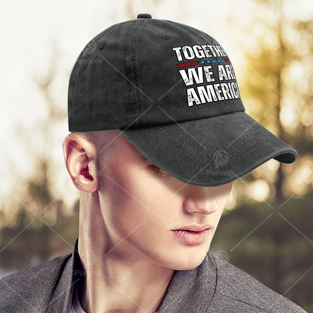 Together We Are America US Flag Vintage Baseball Hat Unisex Funny Washed