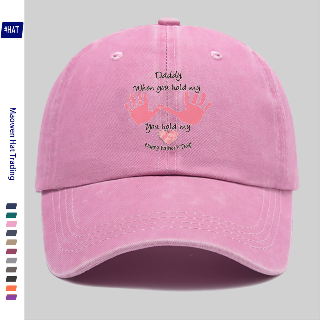 Adjustable Baseball Cap with "Daddy When You Hold Me" Lettering - Unisex Vintage Washed Hat Suitable for Streetwear, Machine Washable, Buckle Closure, Retro Design for Men & Women, Casual Fashion Accessory