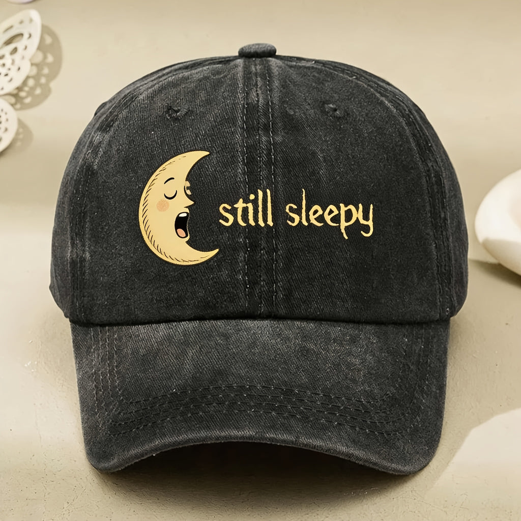 Still Sleepy Moon Embroidered Dad Hat for Men & Women - Vintage Baseball Cap with Embroidered, Adjustable Pull String Closure, Machine Washable Suitable for Casual Streetwear, Gifts, Casual Attire