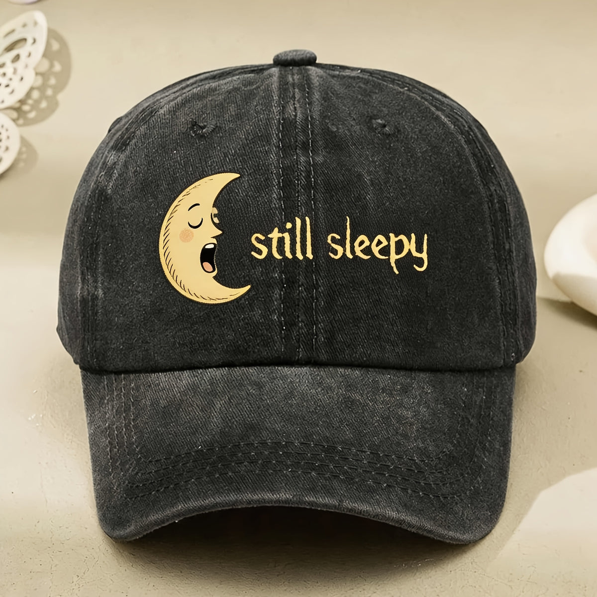 Still Sleepy Moon Embroidered Dad Hat for Men & Women - Vintage Baseball Cap with Embroidered, Adjustable Pull String Closure, Machine Washable Suitable for Casual Streetwear, Gifts, Casual Attire