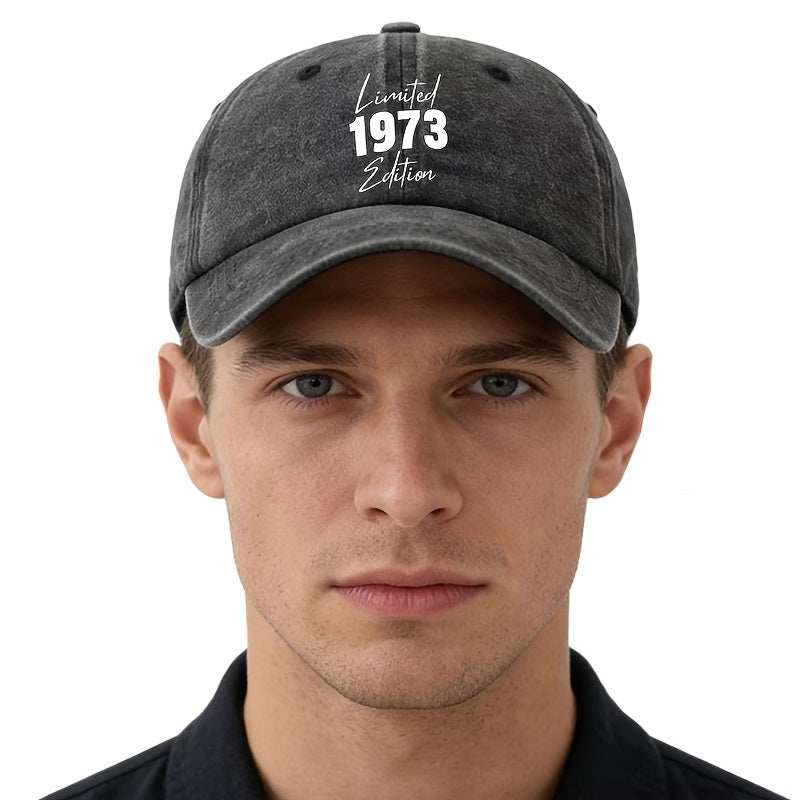 A Unisex Fashion All-Match Printed 1973 Baseball Cap, Classic Retro Washed Outdoor Lightweight Curved Brim Hat, Trucker Baseball Cap, Suitable for Outdoor Vacation Travel Camping And Other Leisure Occasions, Holiday Party Hip-Hop Hat