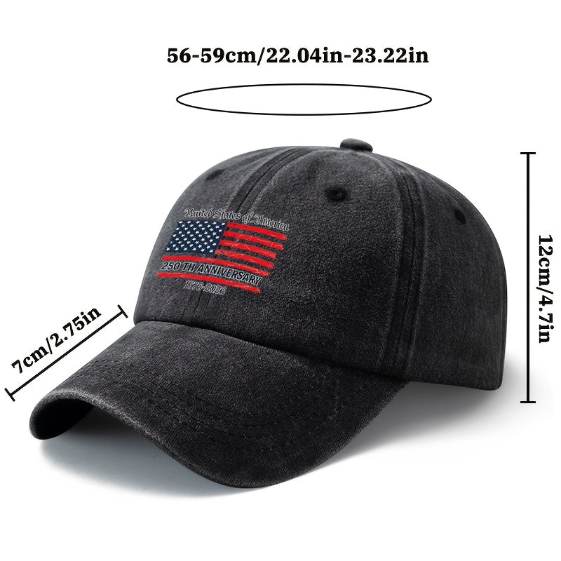 Special Baseball Cap for the 250th Anniversary of the Founding of the United States, a Unisex, Fashionable and Versatile Printed Cap with a Sense of History. Classic Retro Washed Outdoor Lightweight Curved Brim Cap, Trucker Baseball Cap, Suitable for